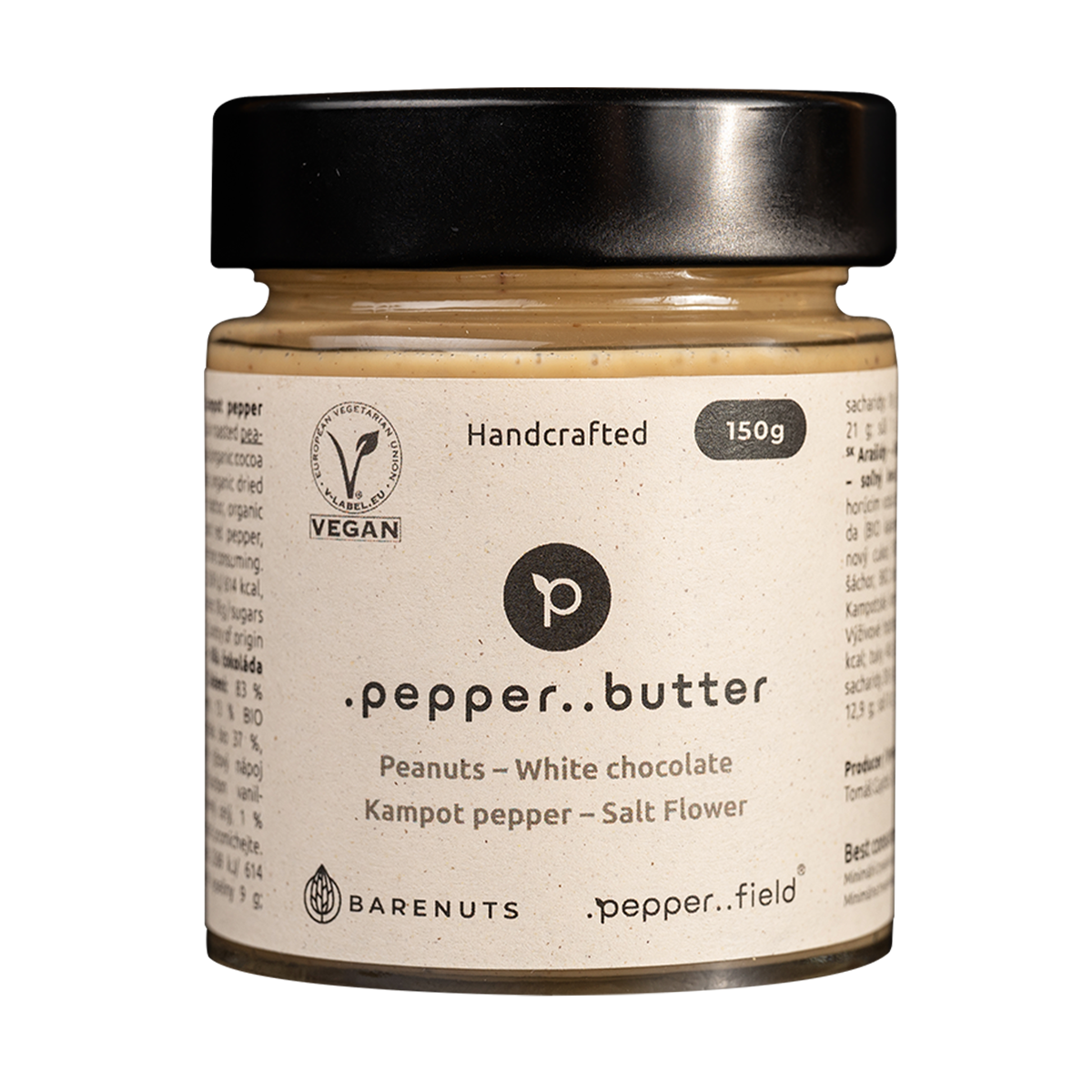 Arašídové máslo se solným květem, bílou čokoládou a Kampotským pepřem (150g)